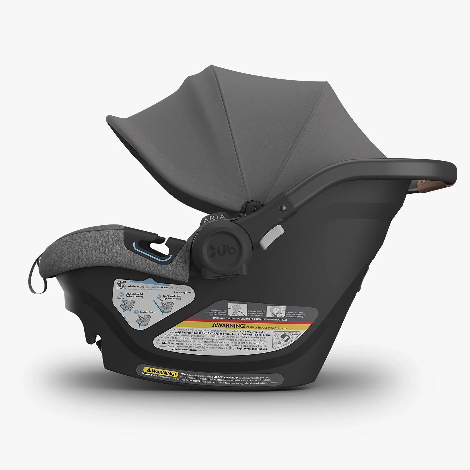 The Aria infant car seat (Greyson) is able to be installed securely without its base with European Routing, as well as attach directrly to the Vista and Cruz strollers, and attach with adapters to the Minu and Ridge