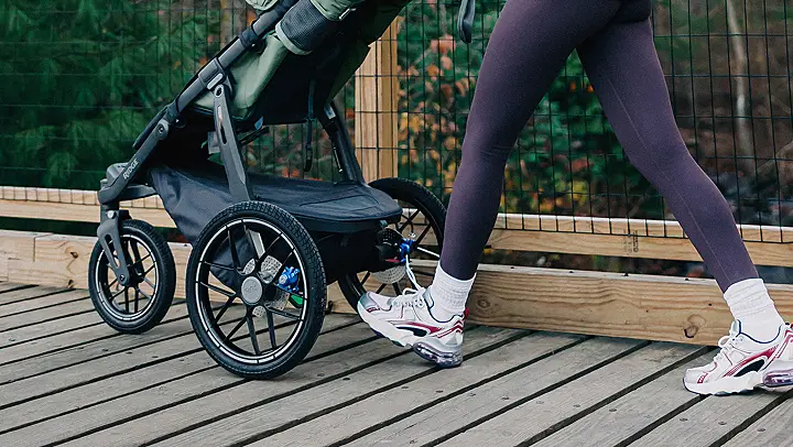 closeup of walking with stroller