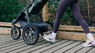 closeup of walking with stroller