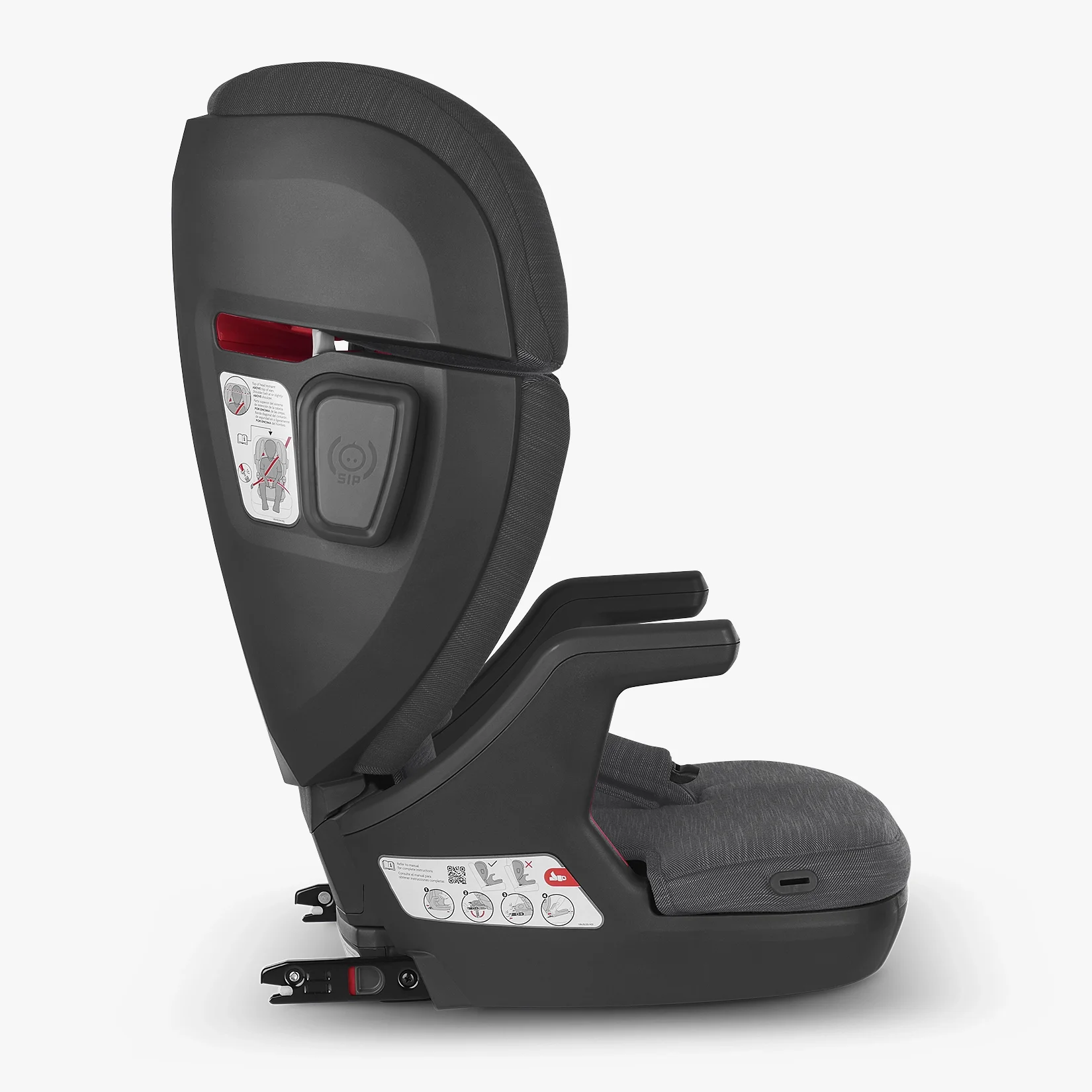 The Alta V2 High Back Booster (Greyson) features enhanced Rigid LATCH connectors for easy installation and side impact protection pods to adbsorb crash forces
